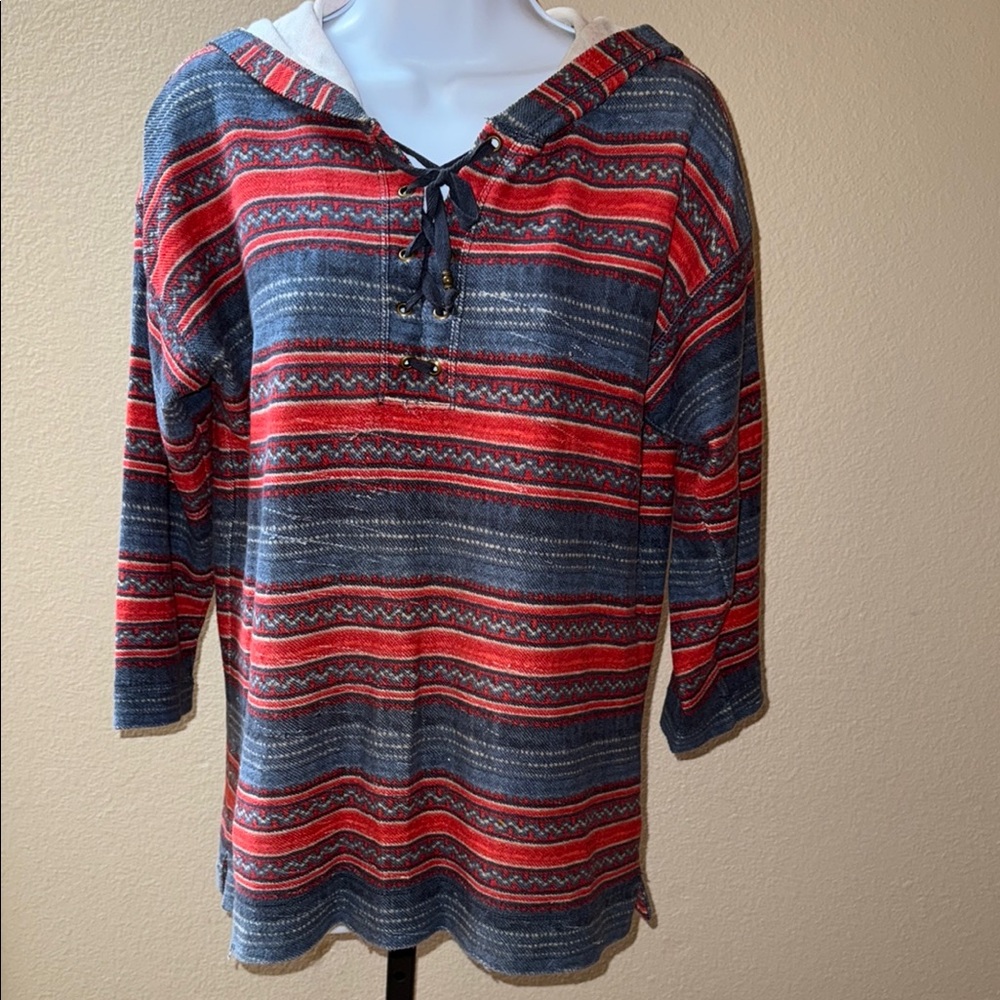 Lauren Ralph Lauren Red and Blue Striped Pattern Hoodie Cotton Women’s Size M